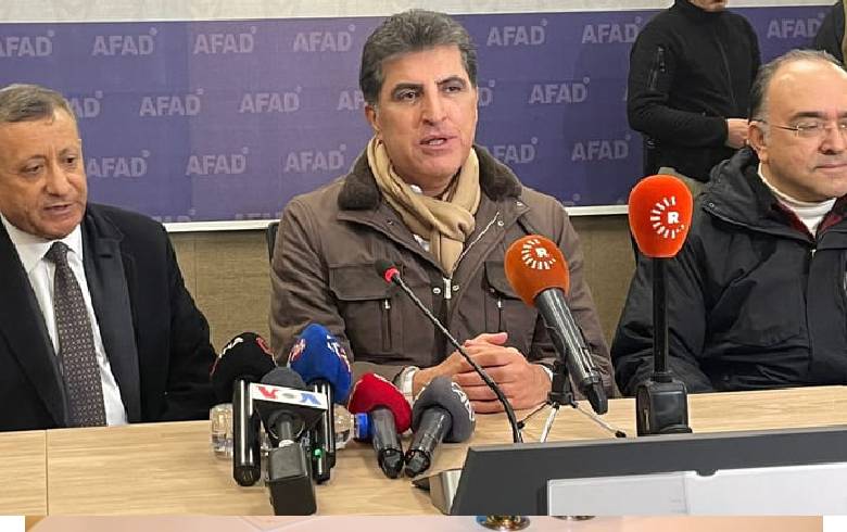 نێچیرڤان بارزانی بۆ ده‌ربڕینی هاوخه‌می سه‌ردانی ناوچه‌ زیانلێكه‌وتووه‌كانی توركیا و باكووری كوردستانی كرد