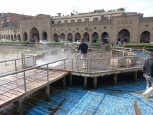 Washing and cleaning the streets and fountains of the city park
